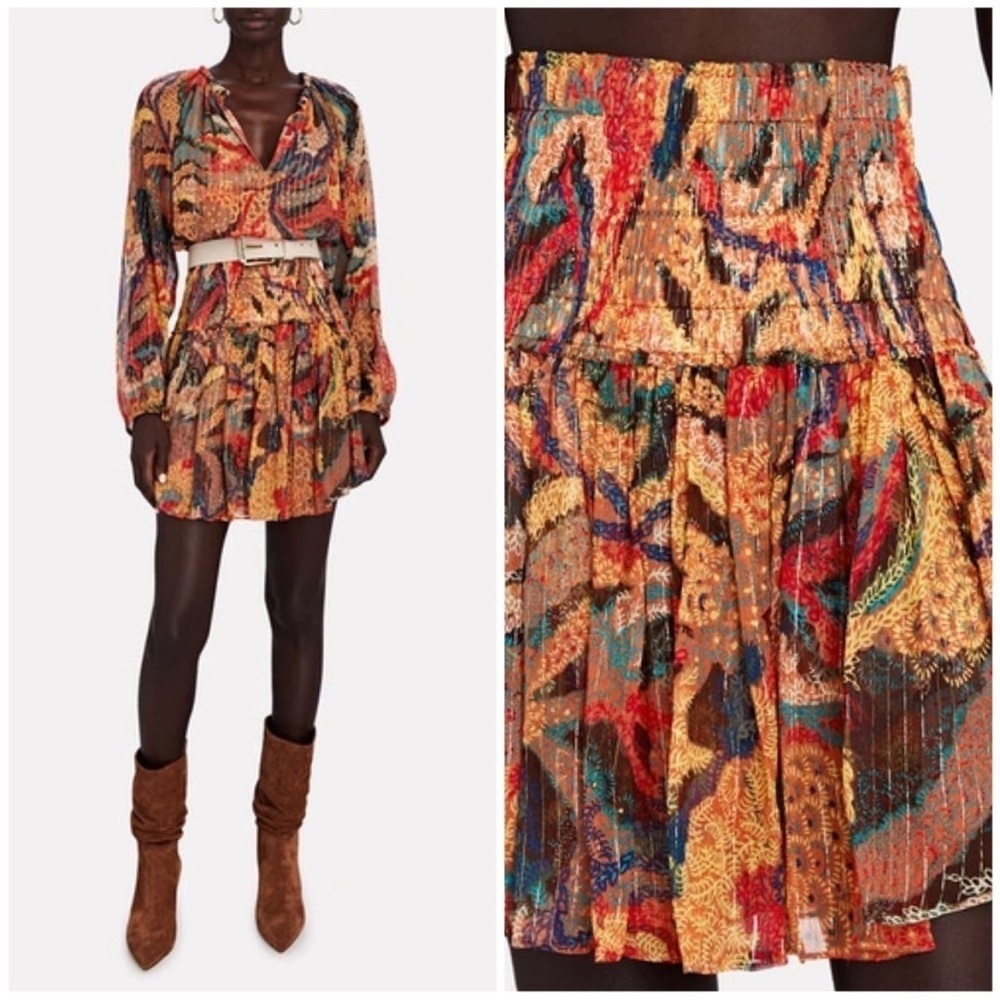 A.L.C. Luna Printed Elastic Waist Silk Mini Skirt Metallic Multi New Size 0